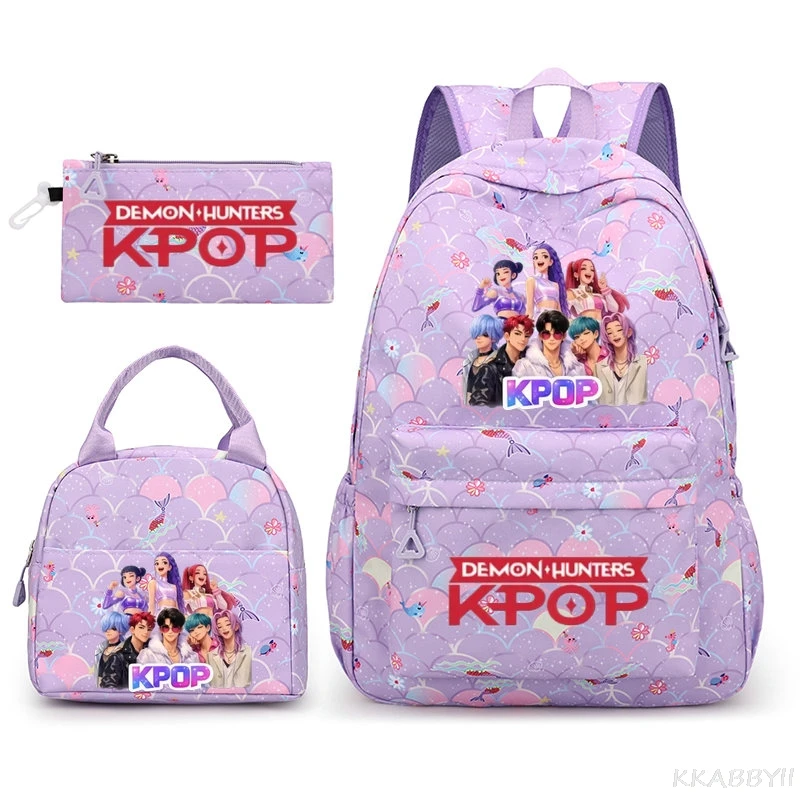 Mochila KPop Demon Hunter com estampa de neve, mochila escolar com capacidade para adolescentes, com bolsa de ombro para uso diário, mochila casual para viagem para meninas