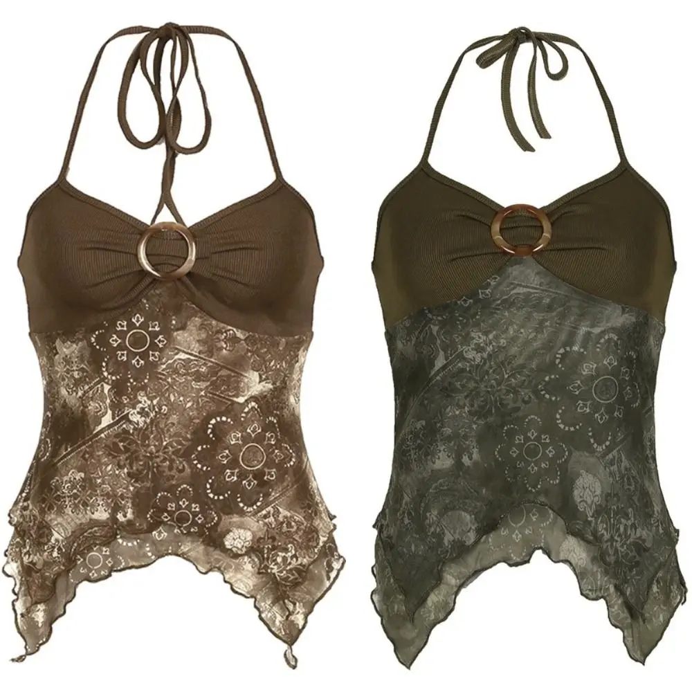 قميص قصير عتيق بدون ظهر من الدانتيل بدون أكمام غير منتظم سترة نسائية ملابس الشارع الشهير قميص قصير بوهو صيفي #6