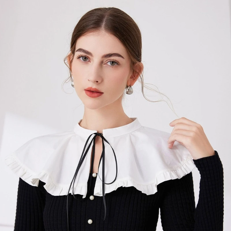 Ruffle Trim False Collar for Women Elegant Tie Up Detachable Blouse Collar for Dress Shirt Female Fashion Drop shipping