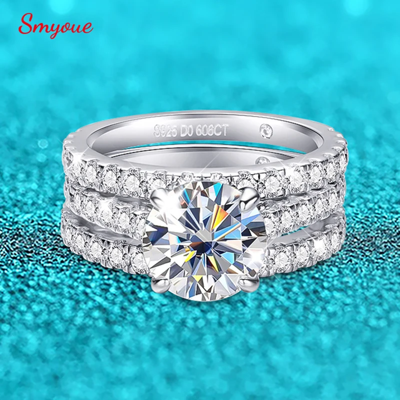 Smyoue 4.75cttw Full Moissanite Ring for Women Sparkling Lad Diamond Wedding Band Bridel S925 Sterling Silver Jewelry Wholesale