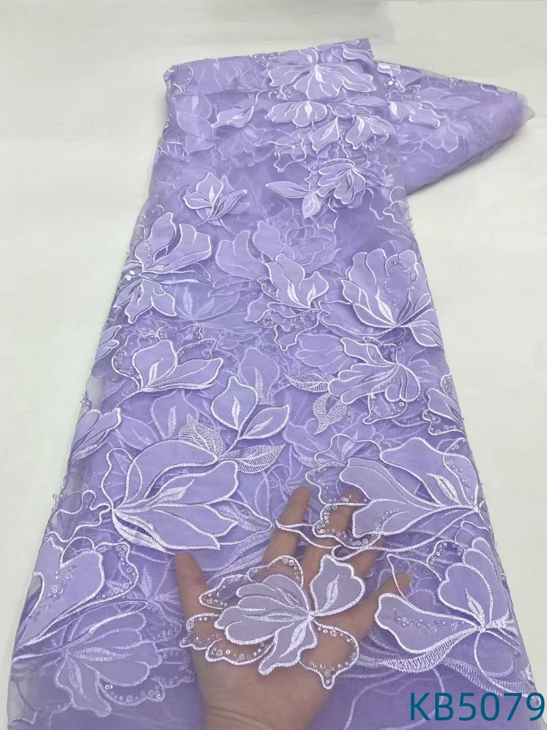 

Африканская кружевная ткань, 5 ярдов, высокое качество, 2025, фиолетовый, сиреневый, с блестками, из бисера, французская сетка, тюль, кружевная ткань для шитья KB5079
