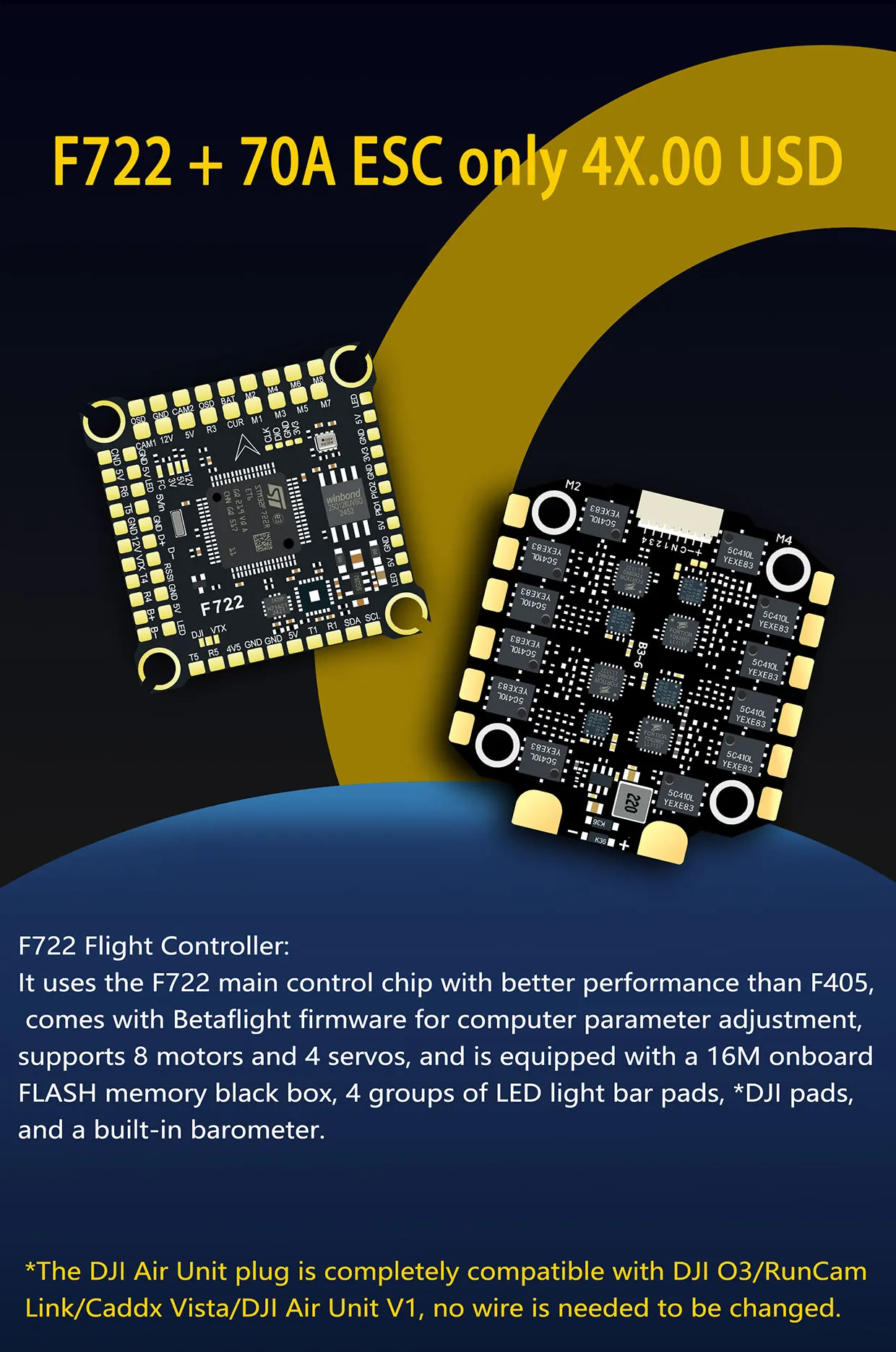 F405 F405HD / F7 F722 Flight Controller / F4 V3S Plus FC + 60A 4in1 BLheli_S ESC Stacks 30.5*30.5mm For RC FPV Racer Drone