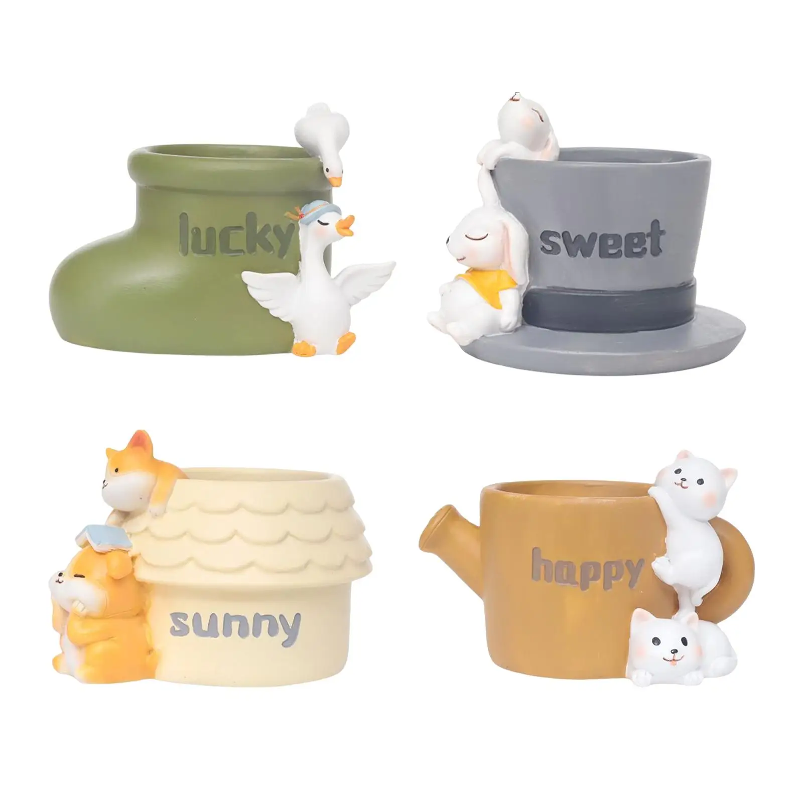 Adorable Resin Cactus Planter Cartoon Animal Shape Pot for Succulents Cute Home Office Desk Garden Decor