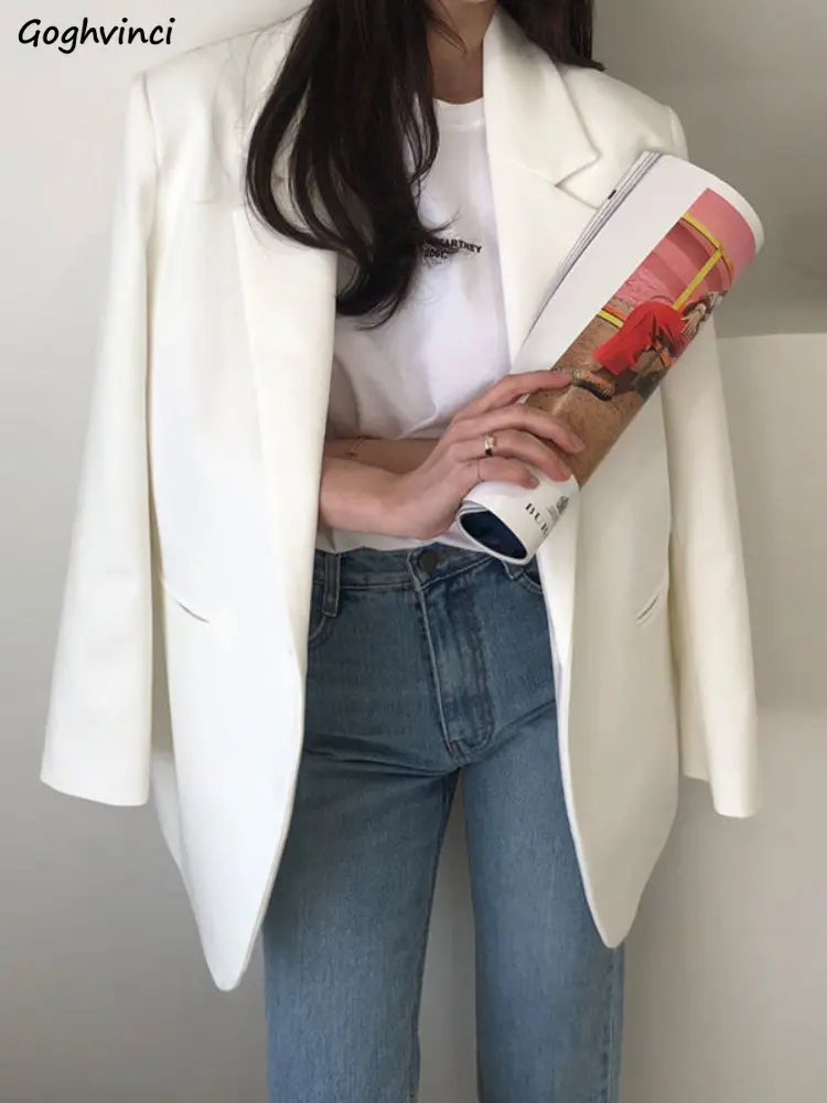 White Blazers Women All-match Office Lady Casual Loose Ulzzang Korean Style Ins Chic Temperament Fashion Single Button Spring