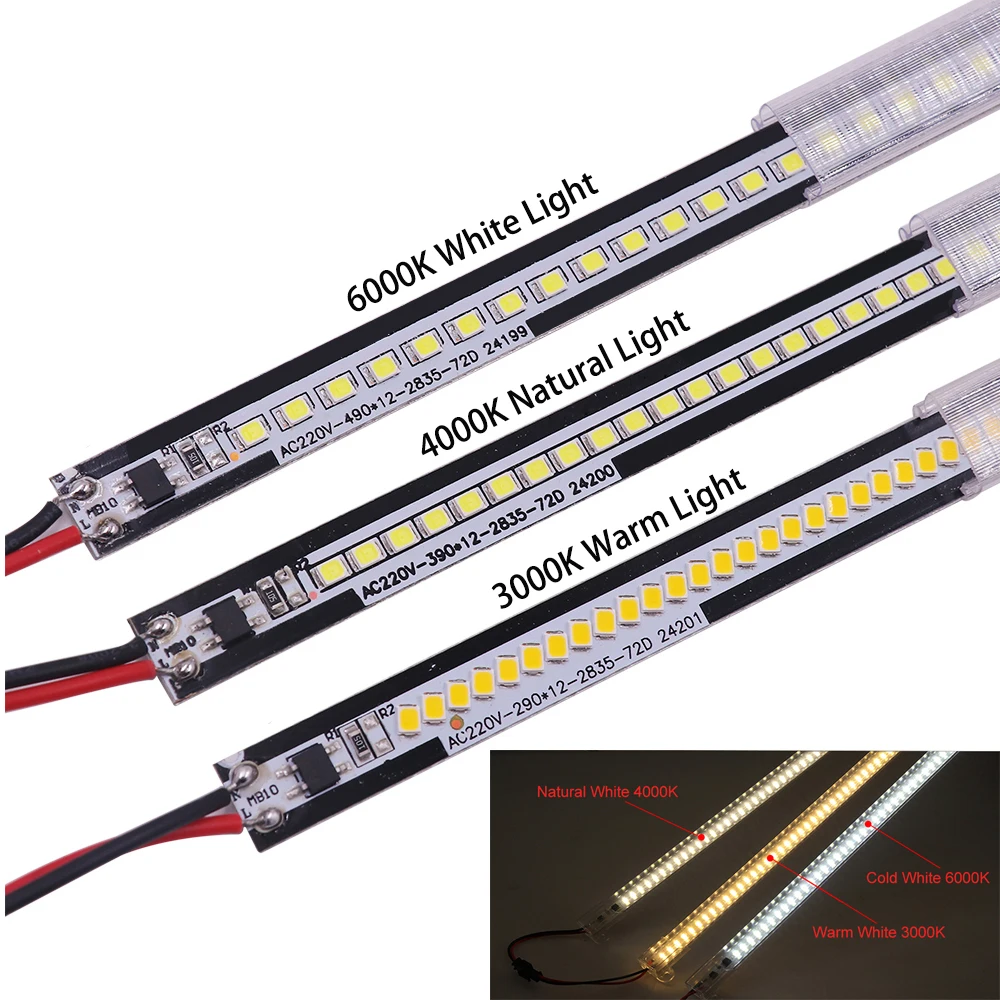 LED Bar Lights 220V High Brightness SMD 2835 72LEDs/m Rigid Light Bar 30cm 40cm 50cm Led Lamp for Under Cabinet Kitchen Lighting