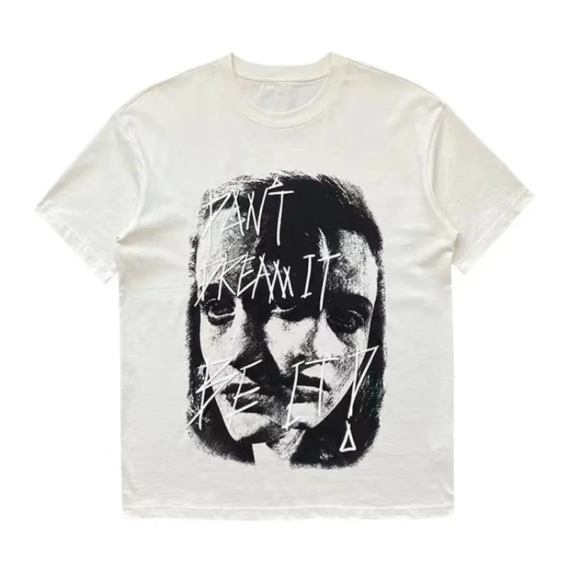 

Новая летняя мужская и женская футболка в американском стиле, весенне-осенняя пара, индивидуальный тренд, свободный повседневный топ с короткими рукавами