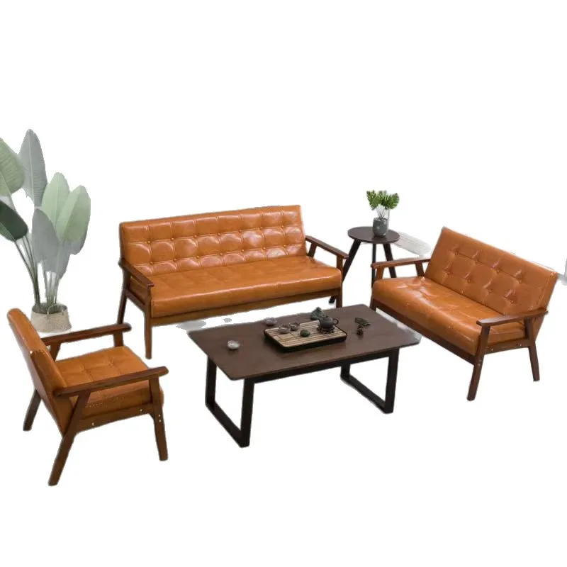 مقهى الأعمال الاستقبال أريكة اجتماع الزوار منطقة الراحة مكتب أريكة صغيرة أريكة مكتب خشبية بسيطة #5