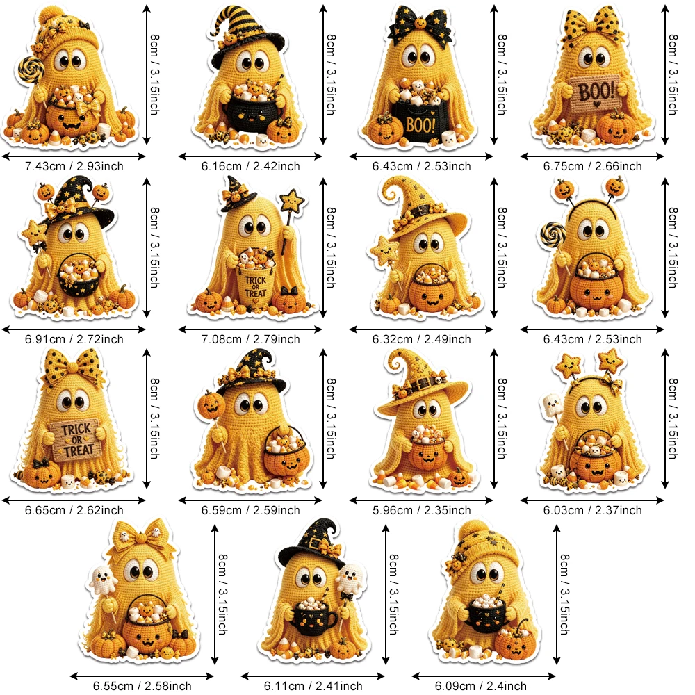 15 Halloween UV 3D iron-on patches, ghost pumpkin wizard hat designs for tees, jackets & bags