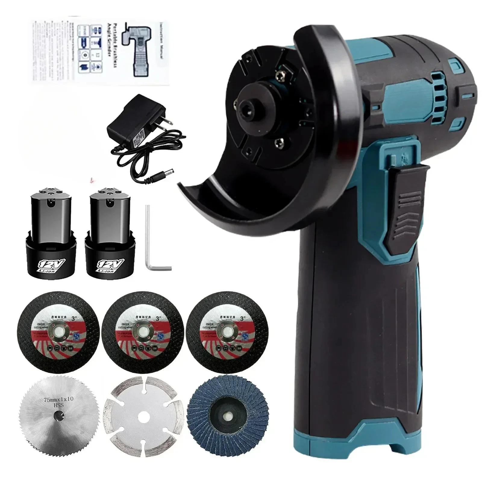 for 12V 19500rpm Brushless Electric Angle Grinder Cordless Mini Polishing Machine Diamond Tile Wood Stone Cutting Grinder Tools