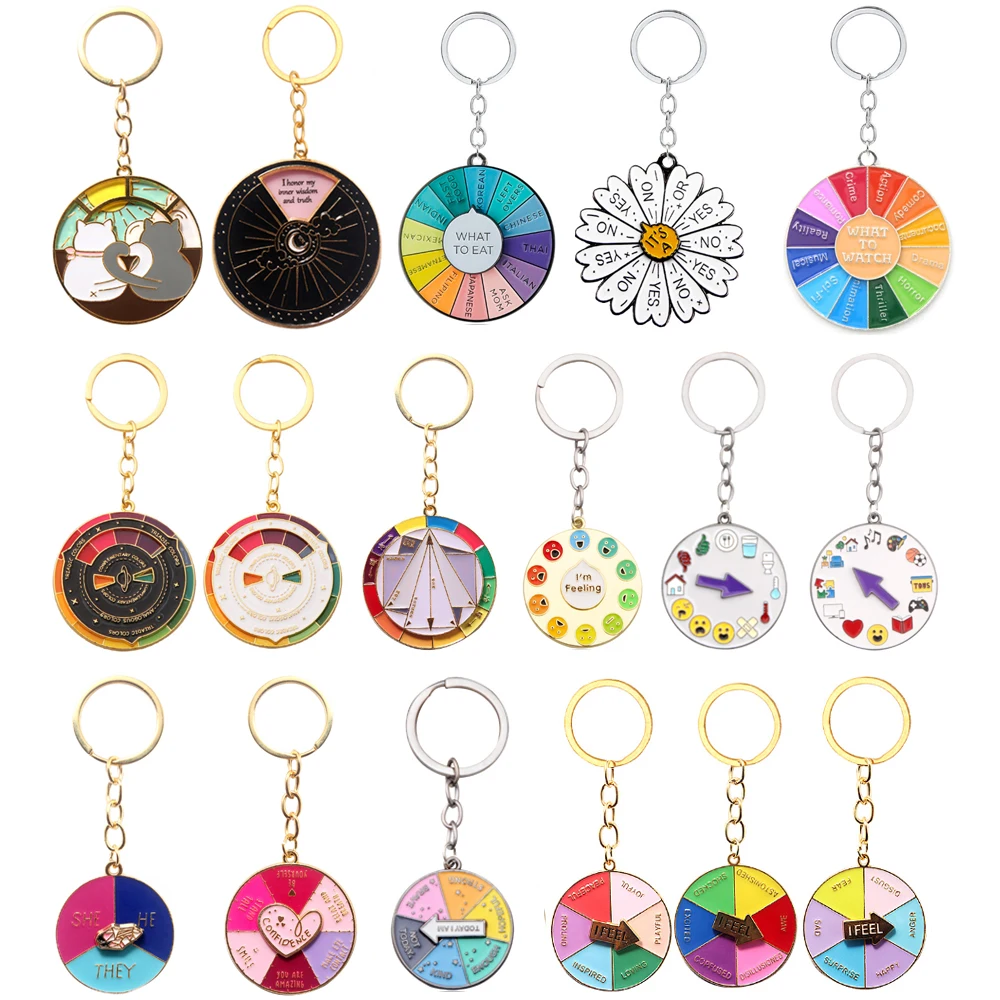 Multicolour Spinning Color Compass Keychain Creative Rotatable Metal Wheel Pendant Key Chain for Women Men Keyring Jewelry Gift