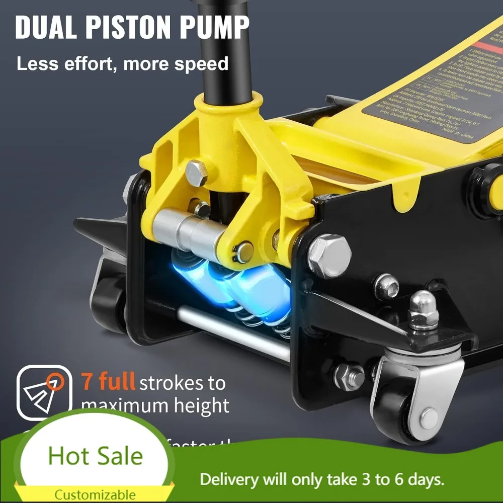 4 Ton Low Profile Floor Jack, Heavy Duty Steel Racing Jack with Dual Pistons, Lift Range 3.94