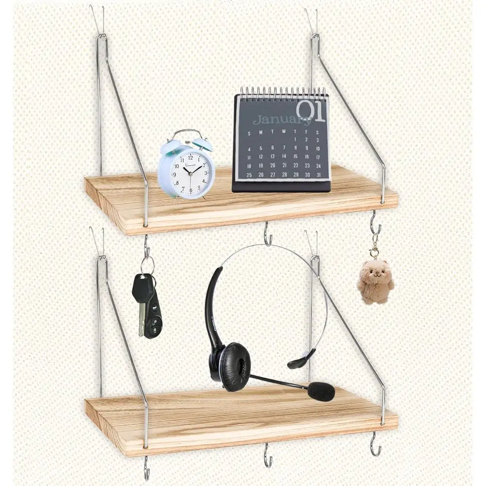 

2 упаковки полки для шкафов для тканевых стен с крючками: 12x6,0 дюйма, деревянная полка для шкафов, подвесной органайзер, серебряные полки для аксессуаров