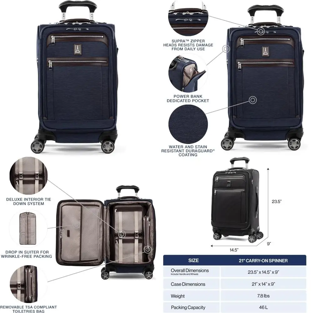 

expandable 8-wheel spinner luggage with usb port, suiter, unisex, true navy