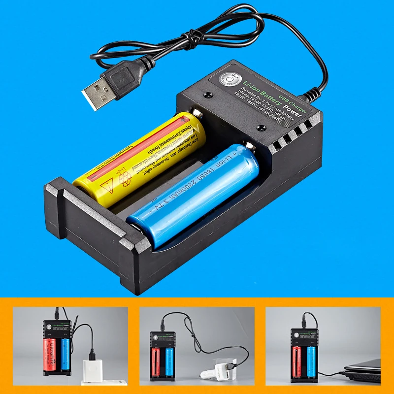 2 Slot 110V/220V 18650 Battery Charger Black For 14500 14650 16650 18350 18500 18650 26650 3.7V Rechargeable Lithium Batteries