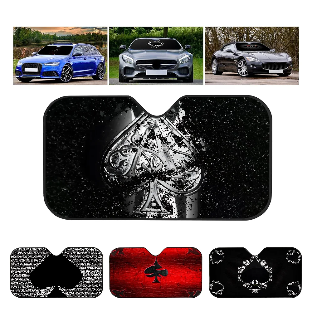 

Ace Of Spade Photo Car Windshield Sun Shade Car Sun Visor Protector Aluminum Foil 51.2 X 27.5 In