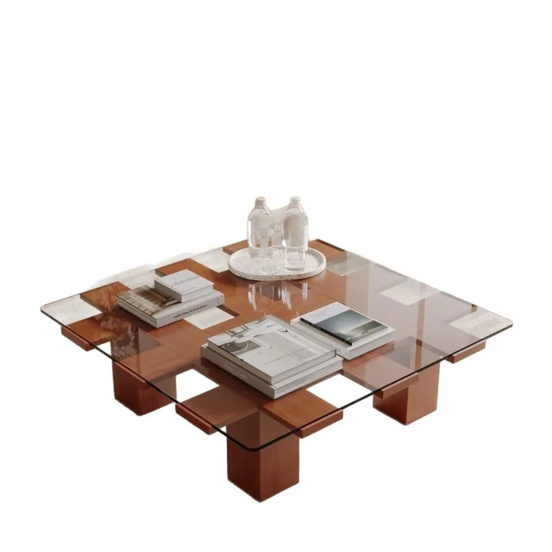 

glass coffee table household living room antique solid wood low table office commercial square transparent coffee table