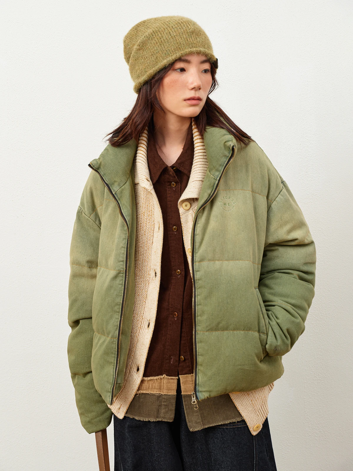 

Octopusme Women's adient Waed down Jaet Stand Collar Thi Cotton Retro Denim Color Winter Outerwear Du down Filling