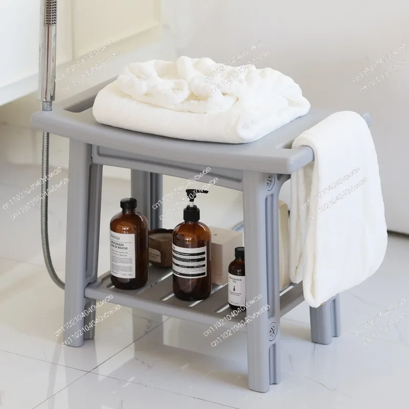 Bath Bathroom Stool Shower Stool Storage Double Bench Non-slip Household Plastic Low Stool Small Bench Thickened
