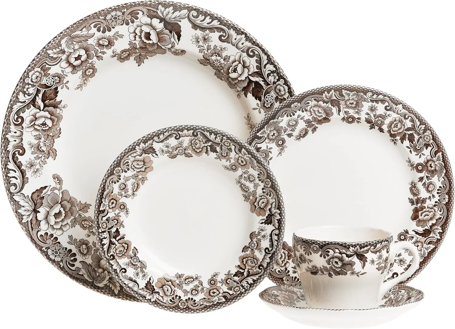 

Delamere 5 Piece Place Setting | Set Includes 1 Dinner Plate, Salad Plate, Bread and Butter Plate, and Teacup and Saucer | Made