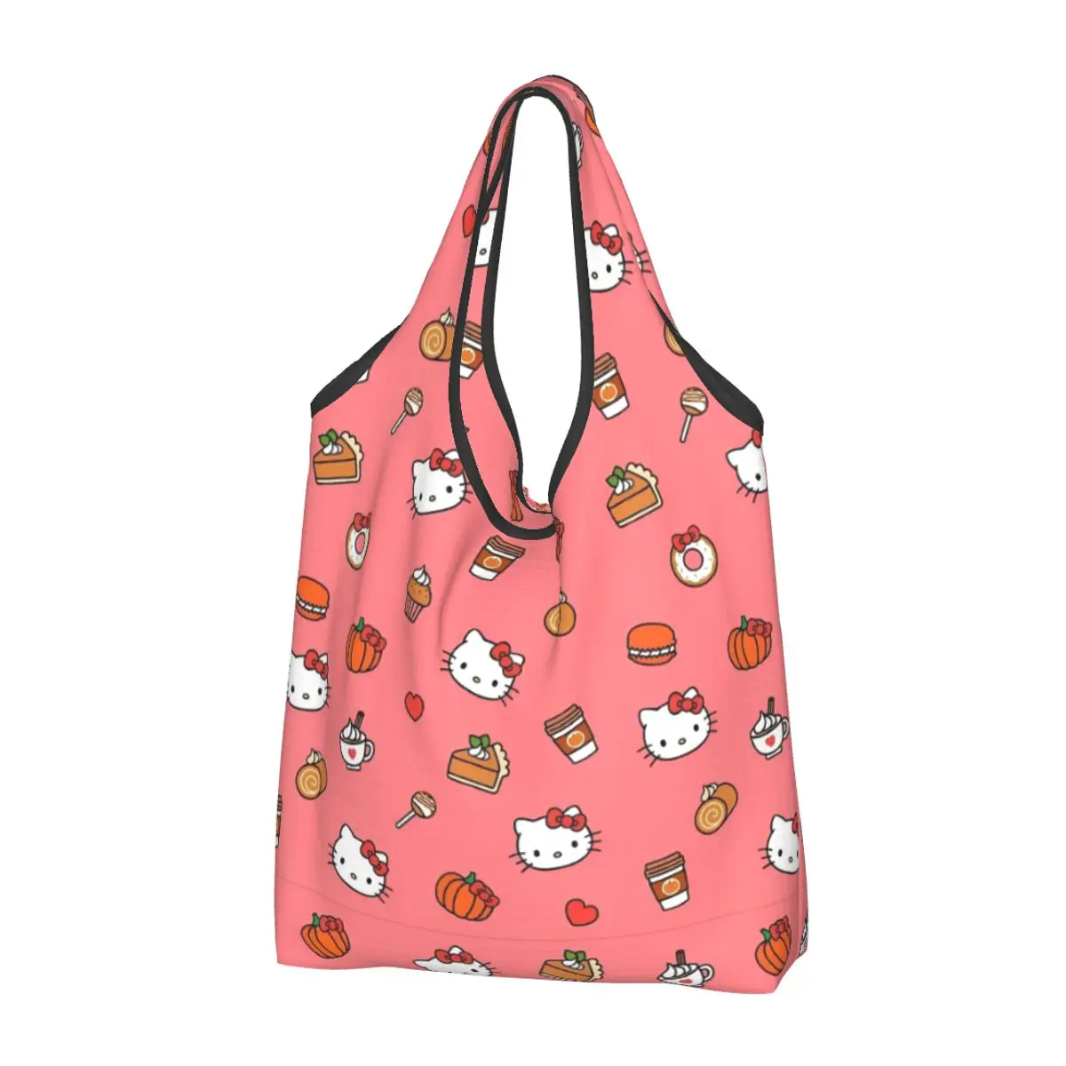 

Reusable Hello Kitty Grocery Bags Foldable Machine Washable Cute Cat Shopping Bag Large Eco Storage Bag Attached Pouch