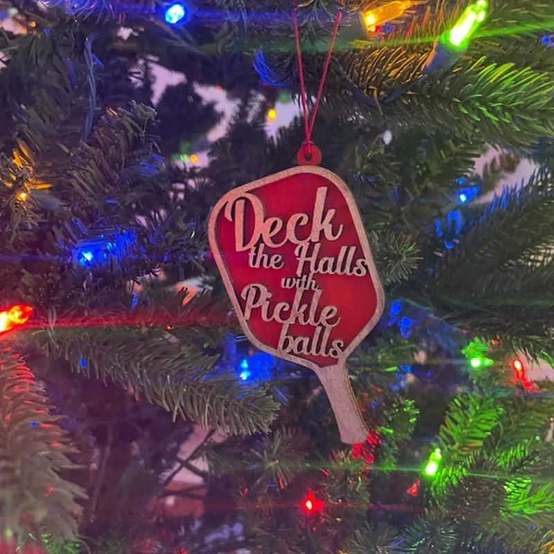 1 PCS Deck The Halls With Pickleballs Ornament As Shown Wooden For Christmas, Perfect Gift For Pickleball Lovers