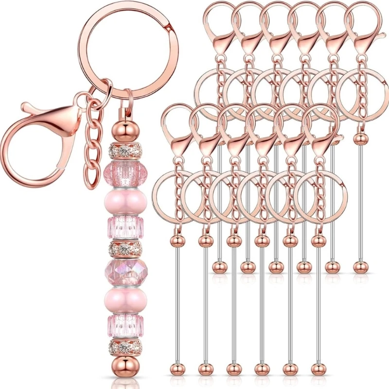 Portable 24 Pcs Beadable Keychain Charm Set Sturdy Alloy Blanks Beading Keyring Accessories for Craft Suppplies Jewelry