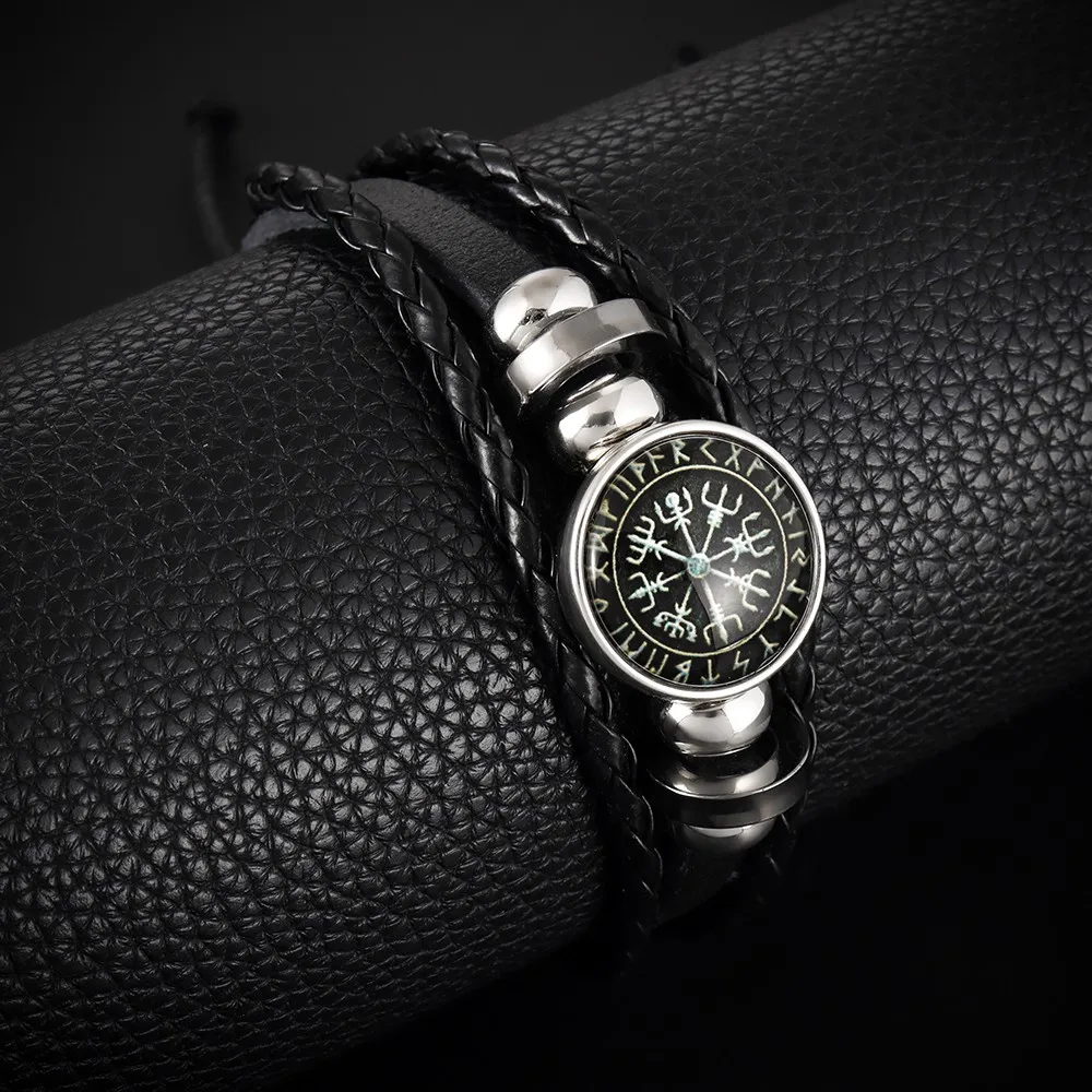Compass Pattern Leather Bracelet Men's and Women's Hand-woven Multi-layer Hand Rope Hand Jewelry Gift Bracelets