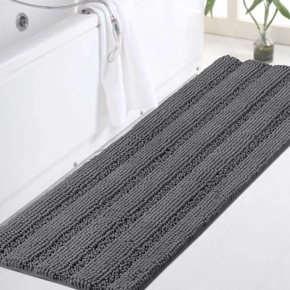 

Plush Chenille Bath Rug, Gray, Large (47 x 17"), Non-Slip, Washable, Water Absorbent & Soft, For Bathroom Floor