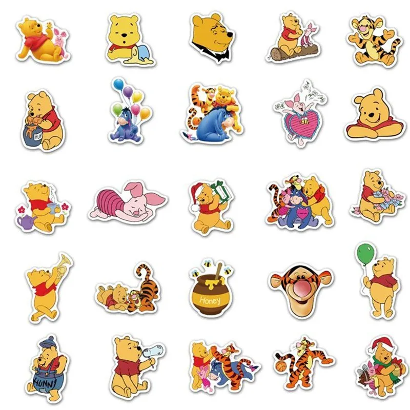 Pegatinas de Disney Winnie the Pooh para niños, 50 piezas, pegatinas de Anime para equipaje, cuaderno, álbum de recortes