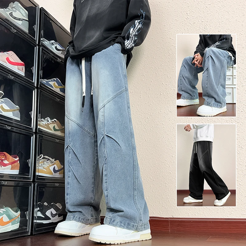 

Мужские джинсы прямого кроя больших размеров, весенне-осенние свободные брюки с широкими штанинами, американские модные повседневные брюки, осенний сезон, хлопок, полиэстер