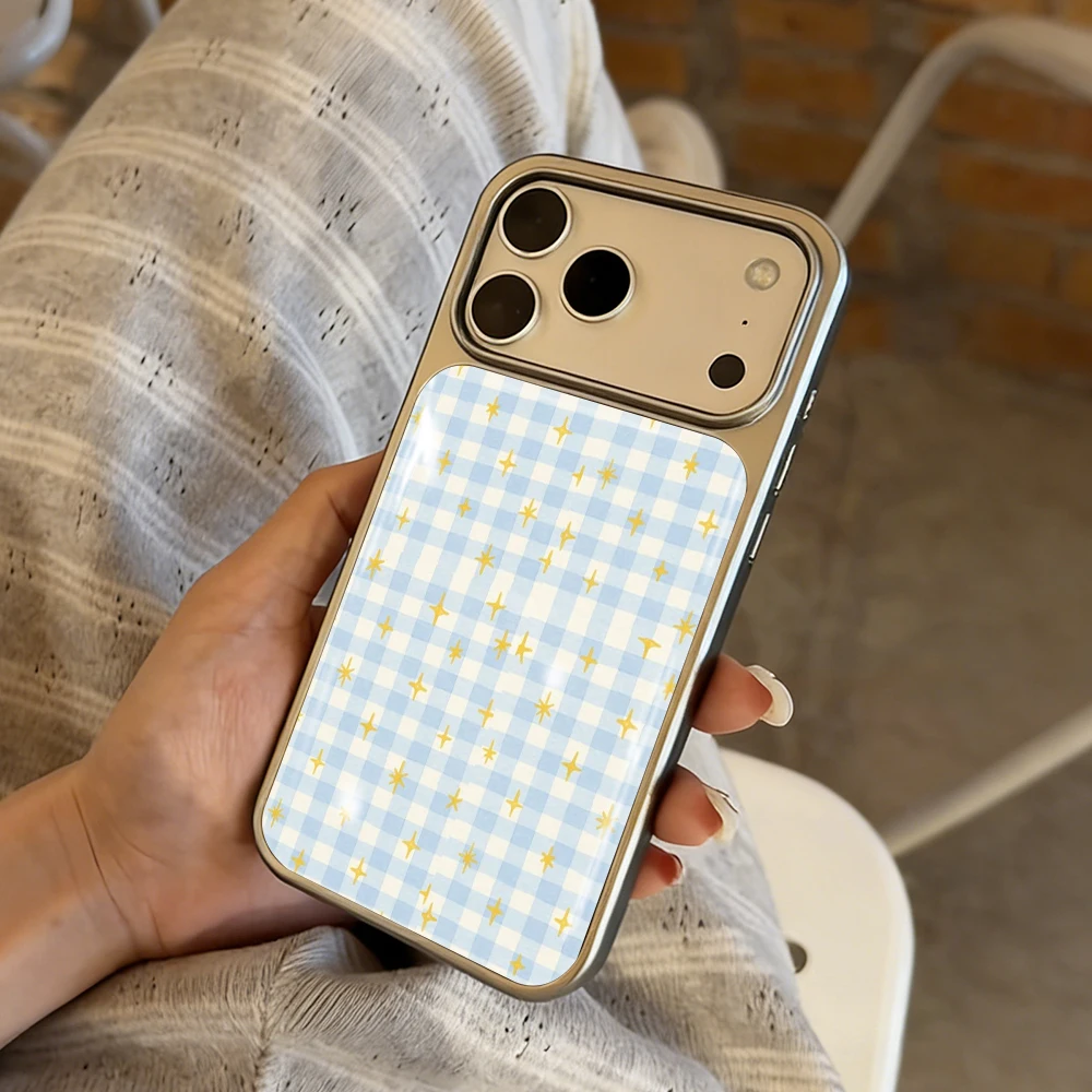 Blaues Karomuster Paar Drop Glue INS Hülle für iPhone 15 17 13 Pro Max Phone 11 12 13 ProMax 14 15 16 Plus Hüllen Stoßfest Niedliche Coque – Detail 10