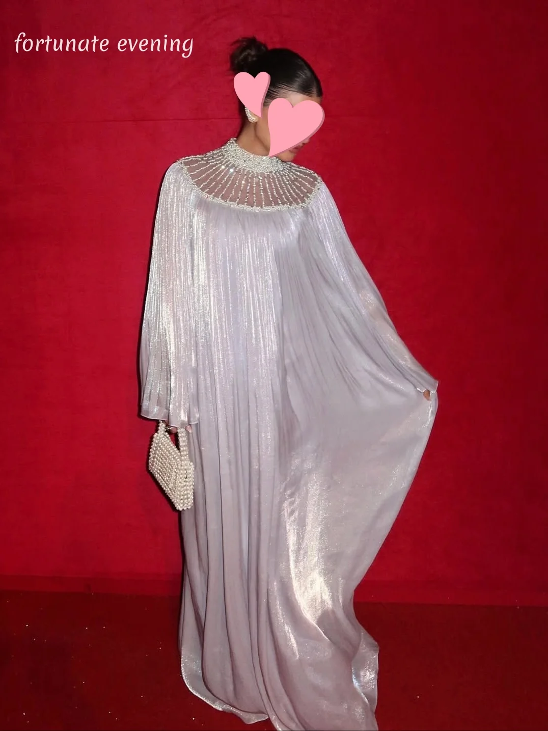 Gaun Malam Elegan Vintage Manis Mutiara Perak Manik-Manik Satin Baru Dapat Disesuaikan untuk Acara Formal Pesta Prom Gaun Malam