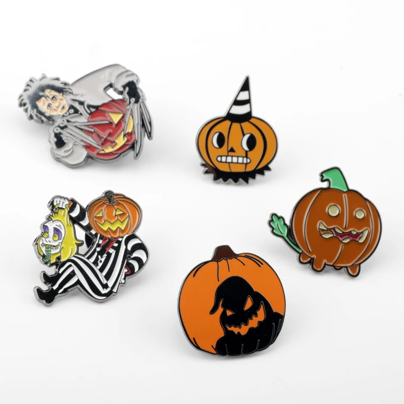 

5Pcs Halloween Horror Movie Enamel Pin Brooch Cute Pumpkin Metal Badge Backpack Collar Pin Cosplay Jewelry Accessories Gifts
