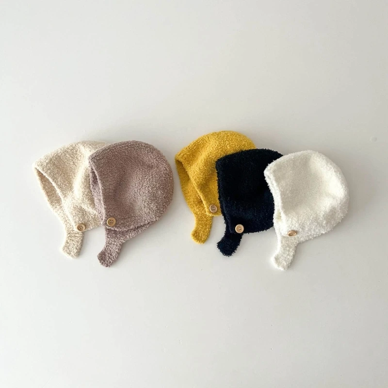 Korea Baby Knitted Hats Pom Pom Baby Ear Protection Hat Autumn Winter Boys Girls Beanie Pullover Hat 2023