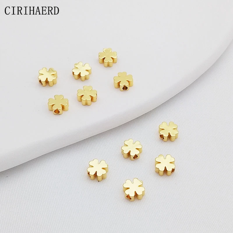 Fashion Flower Beads 14K/18K Gold Plated Four Leaf  Flat Spacer Beads For DIY Jewelry Making Supplies Beaded Materials Findings