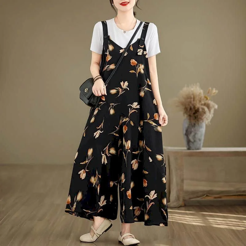 

Summer Jumpsuits Women One Piece Outfit Women Loose Korean Style Oversized Wide Leg Pants Casual Vintage Sleeveless Playsuits