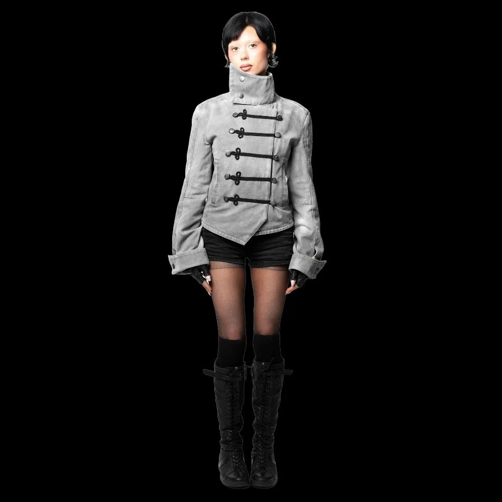 Fashion Napoleon Style Short Jacket Slim Fit Turtleneck Court Style Coat Multi-layer Fasteners Trend Stand Collar Coat Y2K