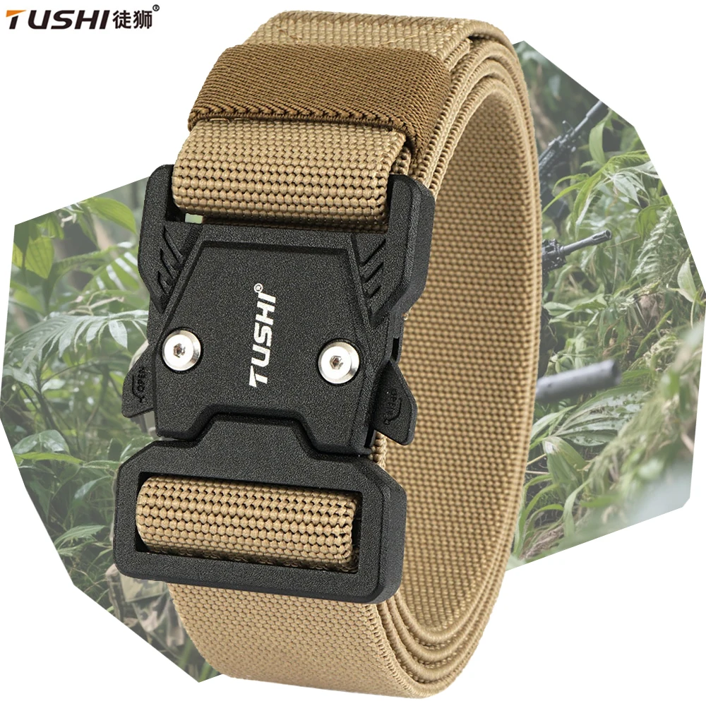 

TUSHI Men's Casual Elastic Belt Metal Buckle Quick Release Military Tactical Belt Workwear Overalls Stretch Belt Waistband Male