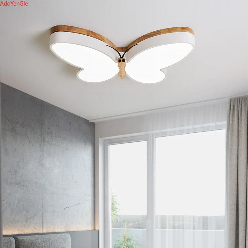 Imagem -04 - Modern Wood Butterfly Led Ceiling Light Lustre Led Luzes do Quarto Meninos e Meninas Bebê Crianças Bonito