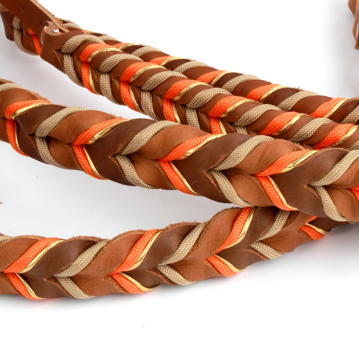 Braunes Leder-Hundehalsband und Leinen, Anzug, gewebte Muster, wunderschönes, langlebiges Nylon, orange Farben, Seil, freihändiges Design, 2026, neu – Detail 9