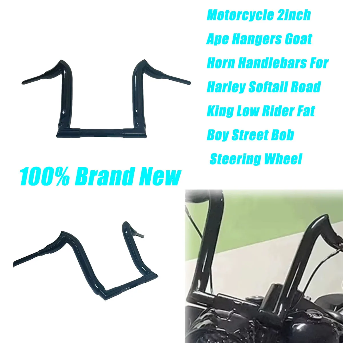 

Motorcycle Handlebars For Harley Softail Road King Low Rider Fat Boy Street Bob Steering Wheel 2inch Ape Hangers Goat Horn