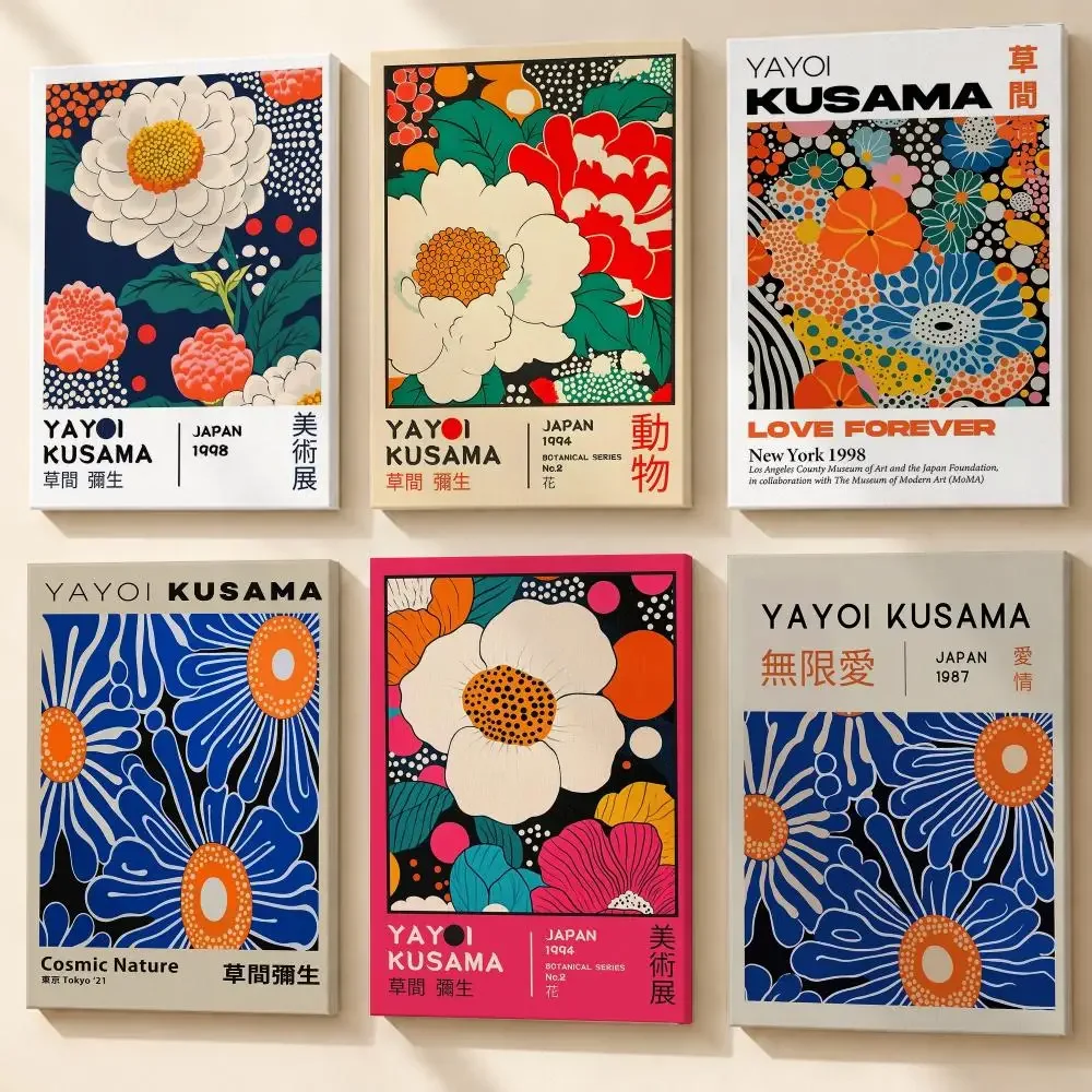Y-Yayoi Kusama Blooming Floral I Framed Wall Painting Canvas Poster Wooden Stretcher Frame Inner Frame Kit for Wall Art Painting