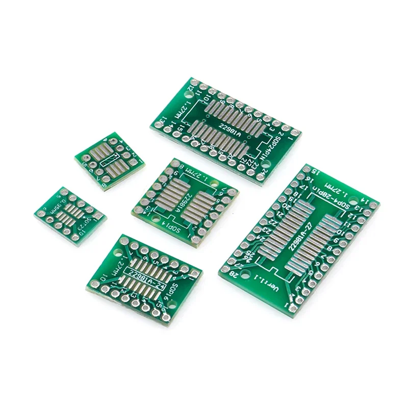 500pcs/lot PCB Conversion Board SMT to DIP 0.65/1.27mm  SOP8/14/16/20/28P FR4 Green Solder Mask Tin Plated