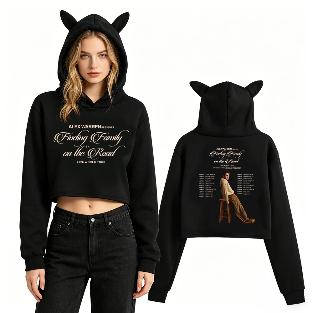 

Свитшот с кошачьими ушками Alex Warren Finding Family on the Road Tour 2026, укороченный топ с длинными рукавами, модная толстовка для девушек