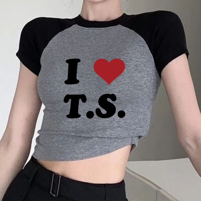 I Love T S Summer Fashion Short Sleeve T Shirt Cropped Tops for Women Y 2k Clothes Harajuku Baby Tee Graphic T-Shirt Crop Top Te