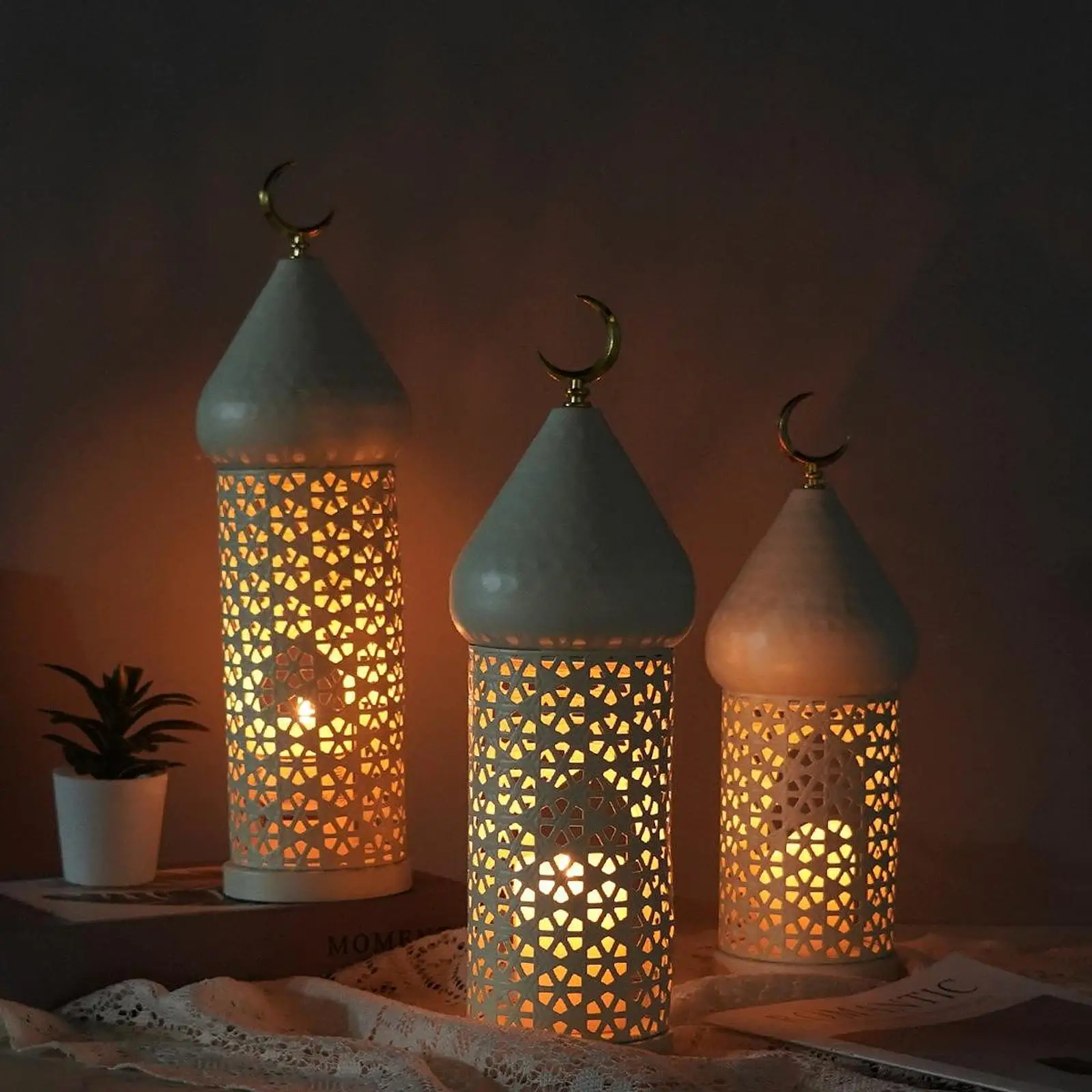 Decorative Candle Holder Ramadan Decoration Eid Mubarak Desktop Ornament for Weddings Living Room Dining Room Mantel Home Decor