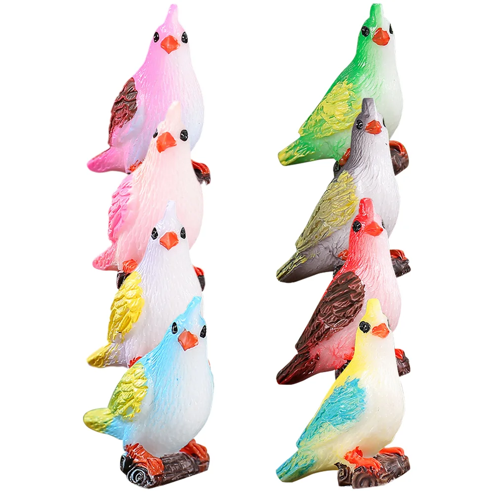 

8 Pcs Colorful Bird Micro Landscape Ornaments Parrots Toys Birdie Garden Yard Lawn Fake Birds Resin Miniature