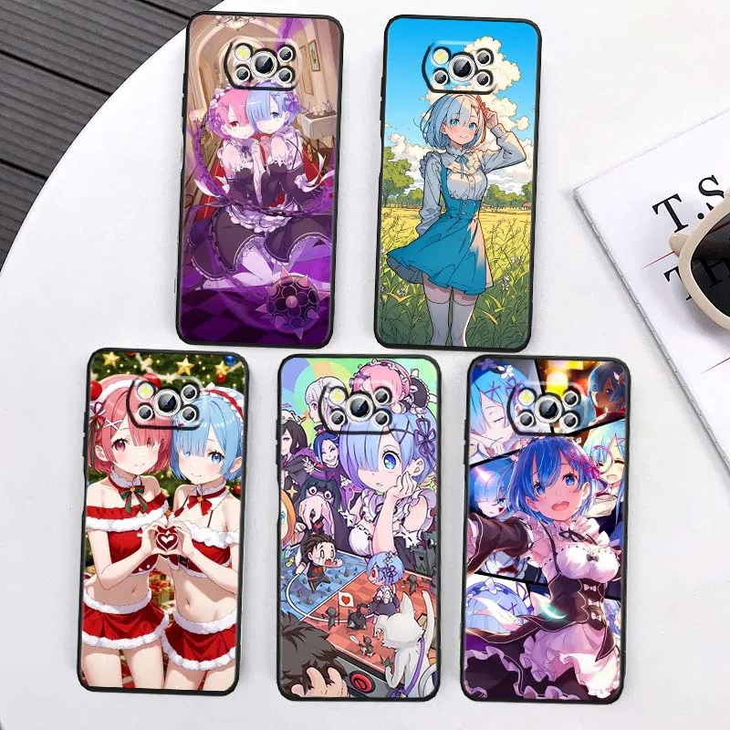

Anime Rem Girl For Xiaomi Mi Poco F3 F4 F5 F6 X3 X4 X5 X6 X7 M3 M4 M5s M5 M6 GT Pro 5G Black Cover Phone Case