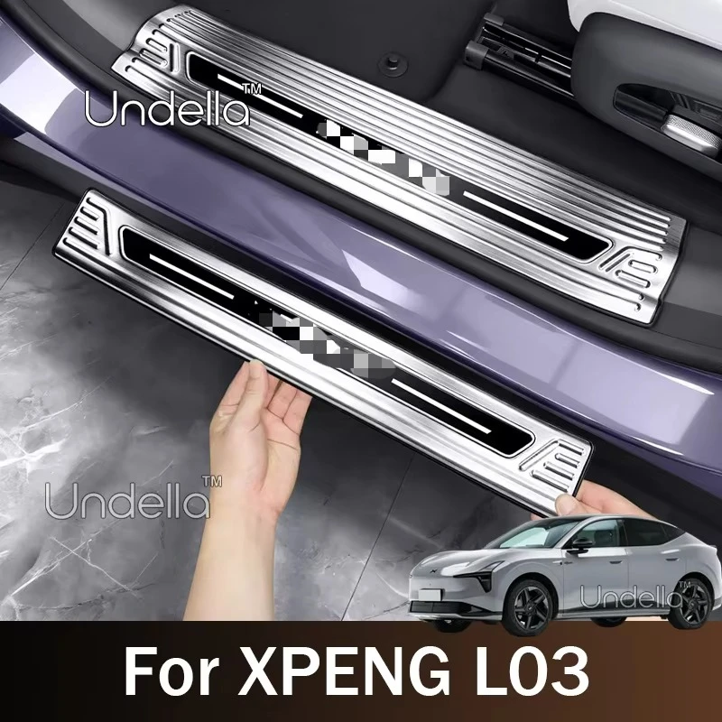 Car Stainless Steel Door Sill Scuff Plate, Carbon Fiber Threshold Protective Sticker Accessories For XPENG L03 2026 2027