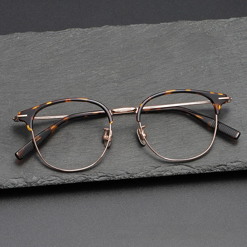 Japanese handmade round semi men's retro eyebrow myopia glasses frame 80987 myopia women's pure titanium prescription eyewear